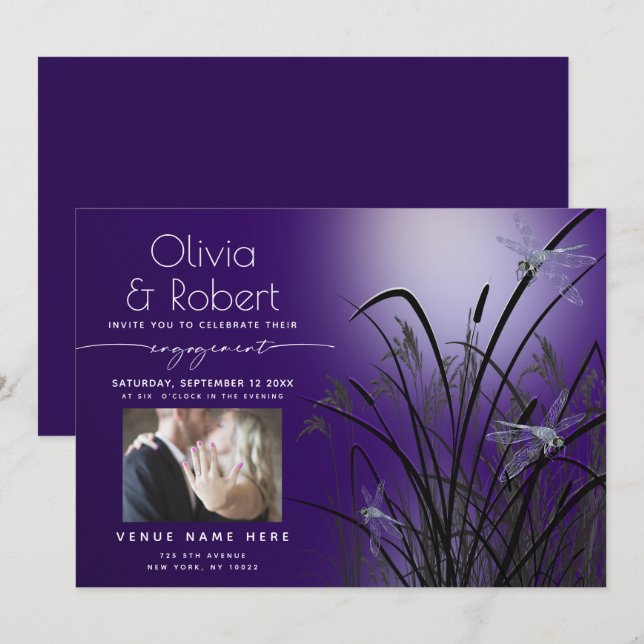 Amethyst Glow Verlobung Moonlight Dragonfly Einladung (Vorne/Hinten)