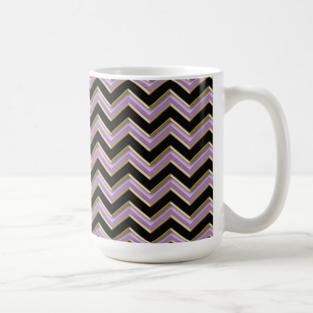 Amethyst Gold Black Zigzag Muster Kaffeetasse (Rechts)