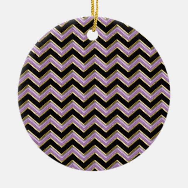 Amethyst Gold Black Zigzag Muster Keramik Ornament (Vorne)