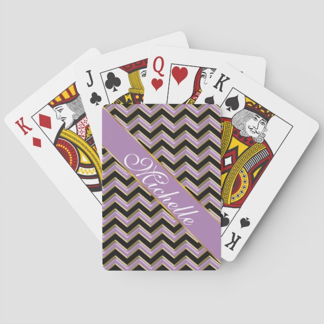 Amethyst Gold Black Zigzag Muster Spielkarten (Rückseite)