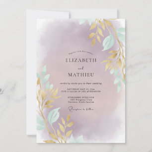 Amethyst-Goldblatt-Hochzeit Einladung