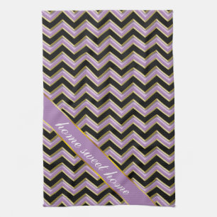 Amethyst Goldschwarz-Zickzack-Muster Geschirrtuch