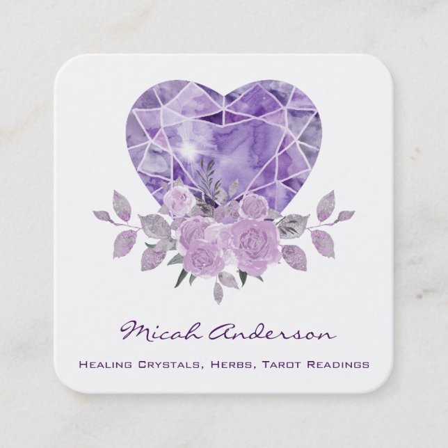 Amethyst Heart Lila Rose Quadratische Visitenkarte (Vorderseite)