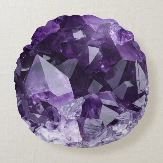 Amethyst-Heilsteincluster Rundes Kissen (Vorderseite)