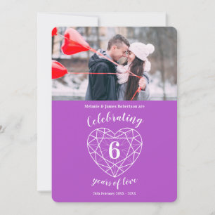 Amethyst-Herz-Jubiläum 6 Jahre Foto-Einladungen Einladung