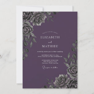 Amethyst-Holzkohle-Laub-Eukalyptus-Hochzeit Einladung