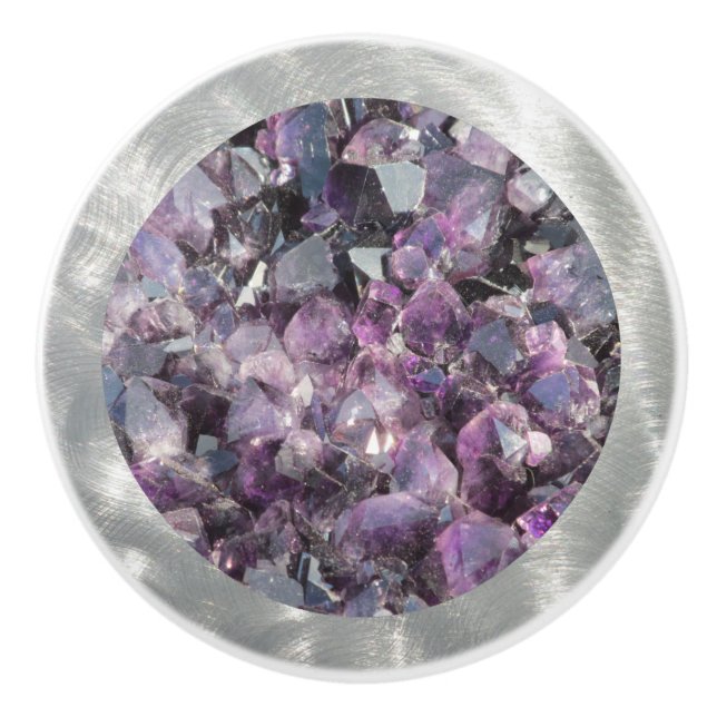 Amethyst in gebürsteten Metallrahmen Keramikknauf (Vorderseite)
