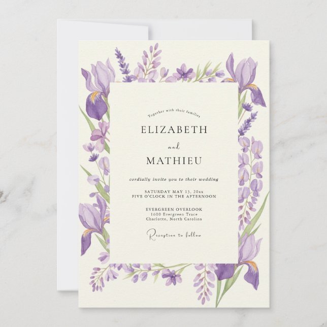Amethyst Iris Violette Eukalyptus-Hochzeit Einladung (Vorderseite)