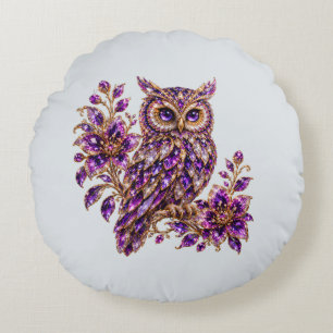 Amethyst-Juwel-Eule-Kunst Rundes Kissen