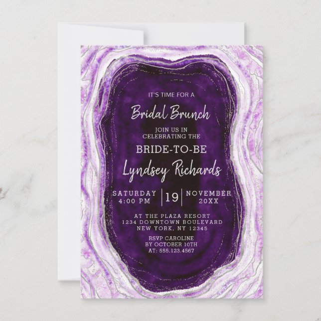 Amethyst Lila Agate Geode Bridal Brunch Dusche Einladung (Vorderseite)