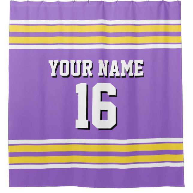 Amethyst Lila-Gelbe Streifen SportJersey Duschvorhang (Vorderseite)