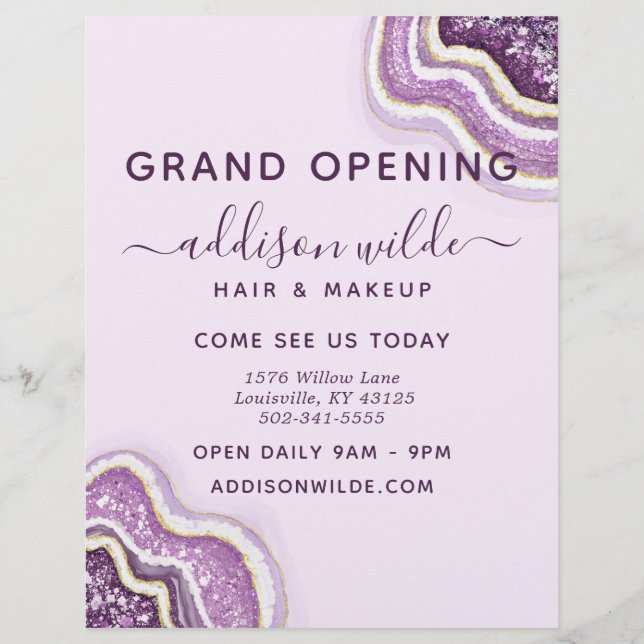 Amethyst Lila Glitzer Agate Geode Business Flyer (Vorne)
