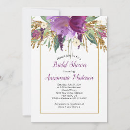 Amethyst Lila Gold Glitzer Floral Brautparty Einladung