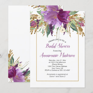 Amethyst Lila Gold Glitzer Floral Brautparty Einladung