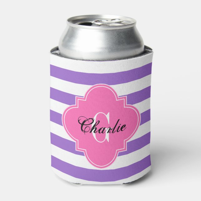 Amethyst Lila Horiz Streifen HP Name Init Monogram Dosenkühler (Kanne Vorderseite)