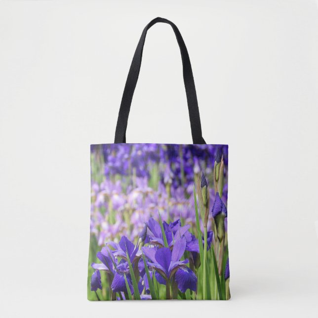 Amethyst Lila Irises Garden Tasche (Vorderseite)