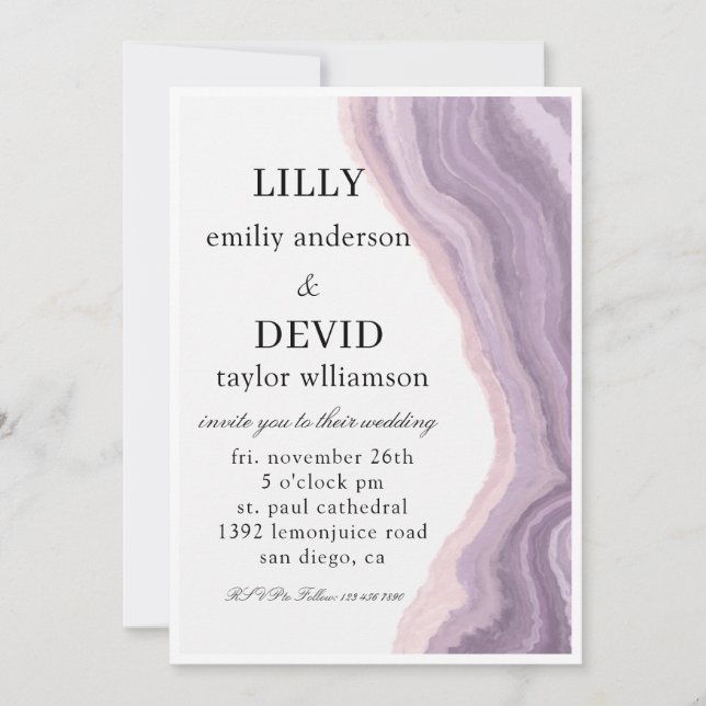 Amethyst Lila Marmor Minimal  Einladung (Vorderseite)