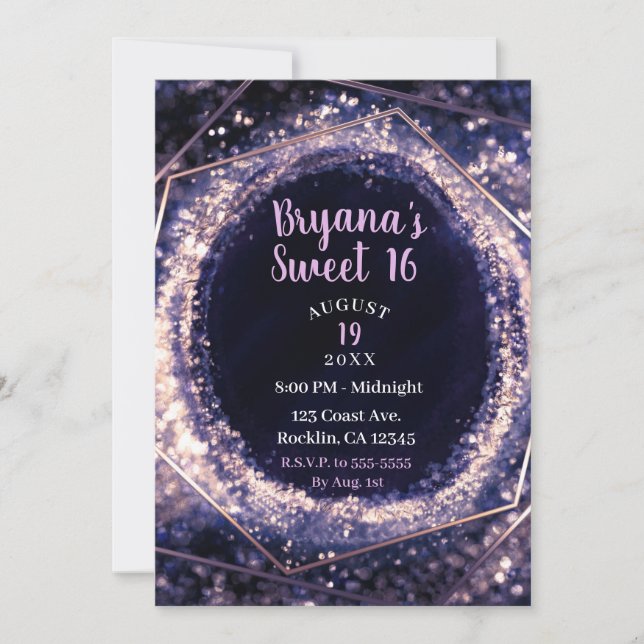 Amethyst Lila Modernes Abstraktes Glam Sweet 16 Einladung (Vorderseite)