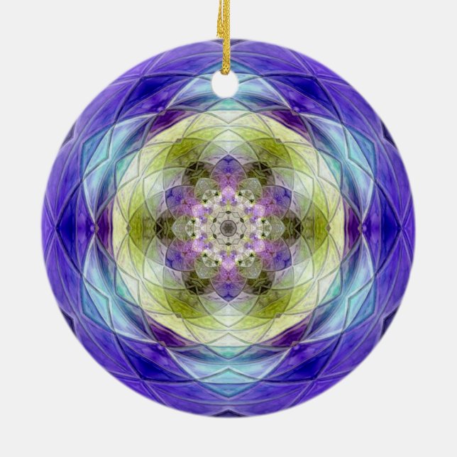 Amethyst Lila Olive Blue Blumen star Keramik Ornament (Hinten)
