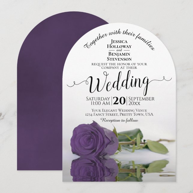 Amethyst Lila Rose Elegante Romantische Hochzeit Einladung (Vorne/Hinten)