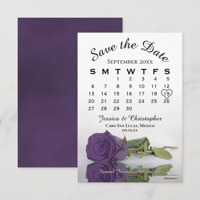 Amethyst Lila Rose Eleganter Hochzeitskalender Save The Date (Vorne/Hinten)