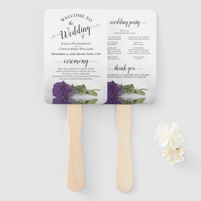 Amethyst Lila Rose Elegantes Hochzeitsprogramm Fächer (Vorne und Hinten)