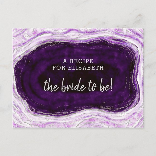 Amethyst Lila & Silber Bridge to be Recipe Card Ankündigungspostkarte (Vorderseite)