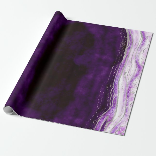 Amethyst Lila & Silver Agate Marble Wedding Geschenkpapier (Ungerollt)