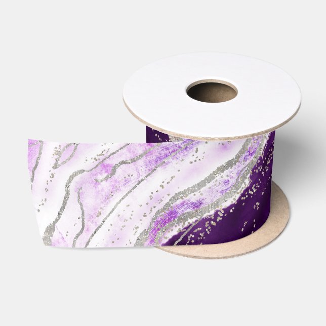 Amethyst Lila & Silver Geode Agate Rock Wedding Satinband (Spule)