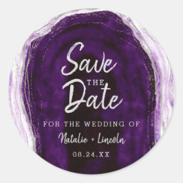 Amethyst Lila & Silver Geode Agate Save the Date Runder Aufkleber