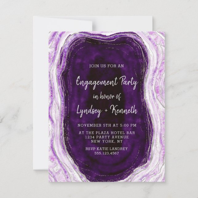 Amethyst Lila & Silver Geode Engagement Party Einladung (Vorderseite)