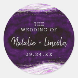 Amethyst Lila & Silver Geode Monogram Wedding Runder Aufkleber