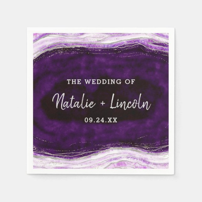 Amethyst Lila & Silver Geode Wedding Monogram Serviette (Vorderseite)