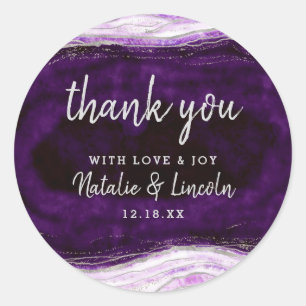 Amethyst Lila & Silver Geode Wedding Vielen Dank Runder Aufkleber