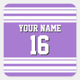 Amethyst lila weißer kundenspezifischer Zahl-Name Quadratischer Aufkleber