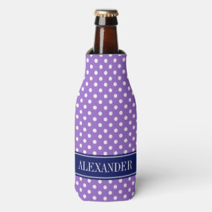 Amethyst Lila Wht Polka Punkte Navy Name Monogramm Flaschenkühler