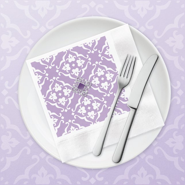 Amethyst Lily Damask Wedding Paper Napkin Serviette (Von Creator hochgeladen)