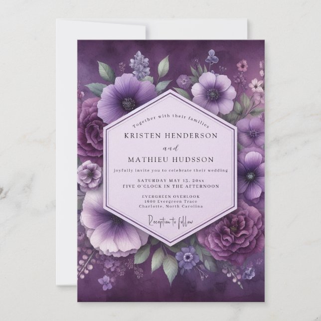 Amethyst Luminous Bloom Wedding Einladung (Vorderseite)