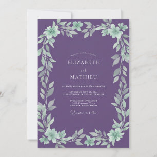 Amethyst-Mint-Laub-Eukalyptus-Hochzeit Einladung