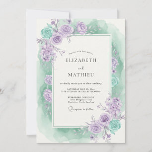 Amethyst-Minz-Bouquet Grauer Eukalyptus Hochzeit Einladung