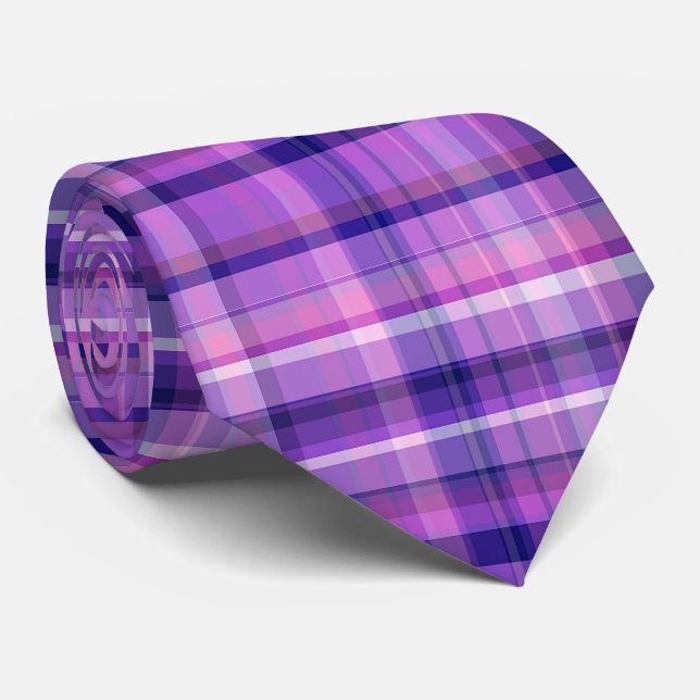 Amethyst Navy Blue Cotton Candy Pink Madras Krawatte (Gerollt)