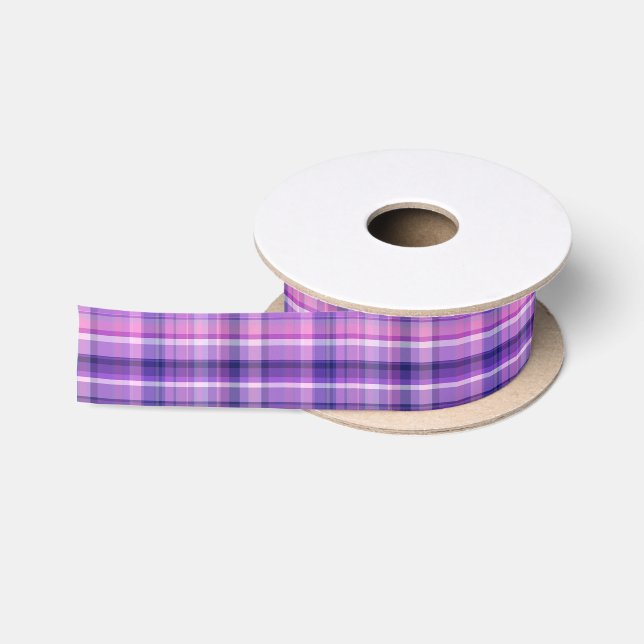 Amethyst Navy Blue Cotton Candy Pink Madras Satinband (Spule)