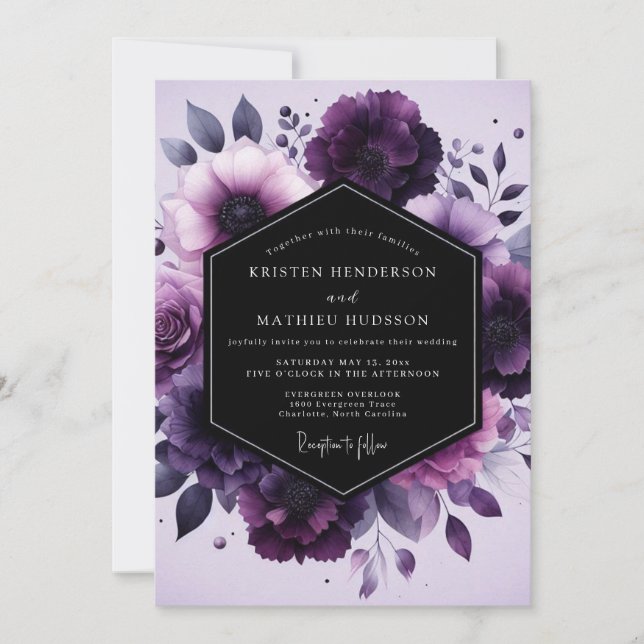 Amethyst Nocturne Flora Hochzeit Einladung (Vorderseite)
