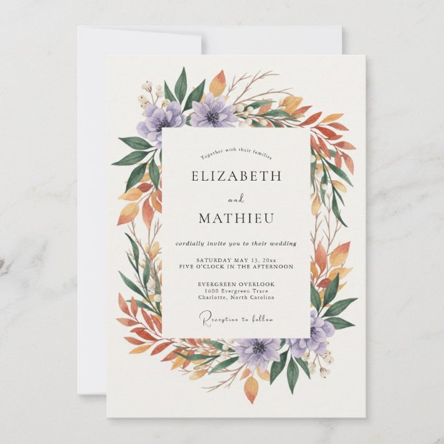 Amethyst-Ocker-Kranz-Hochzeit Einladung (Vorderseite)