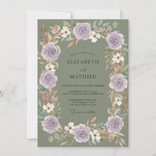 Amethyst-Oliv-Rosen-Hochzeit Einladung