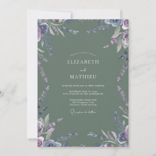 Amethyst-Oliv-Wildblumen-Hochzeit Einladung