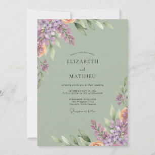 Amethyst-Olivblüten-Hochzeit Einladung