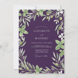 Amethyst Olivenzweig Eukalyptus Hochzeit Einladung