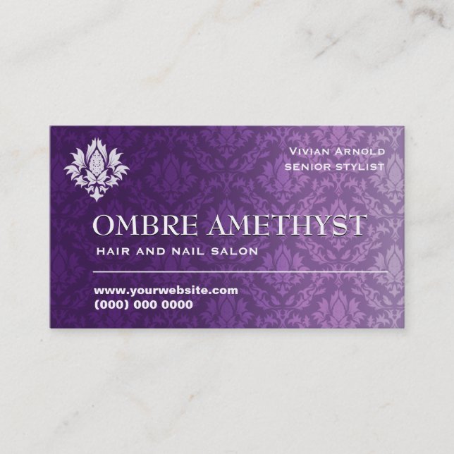 Amethyst Ombre Damast Visitenkarte (Vorderseite)