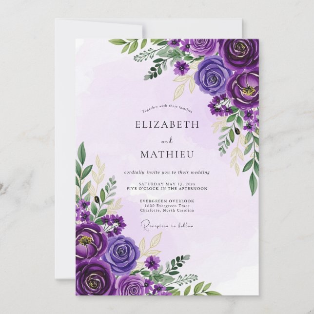 Amethyst Opulente Frühlingshochzeit Einladung (Vorderseite)